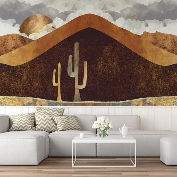 Idea4wall 4pcs Nordic Style Golden Mountain Stick Wallpaper Removable Wall Murals Large Wall Stickers for Home Decoration, 72"x96"