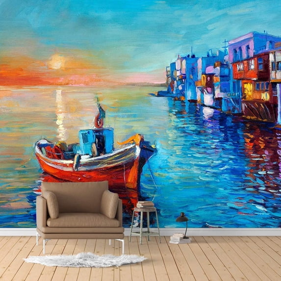 Idea4wall 4pcs Oil Painting Peel and Stick Wallpaper Removable Wall Murals Large Wall Stickers for Home Decoration, 66"x24"
