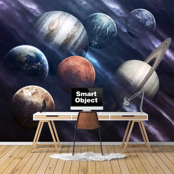 Idea4wall 4pcs Planets of Solar System Peel and Stick Wallpaper Removable Wall Murals Large Wall Stickers for Home Decoration, 66"x24"