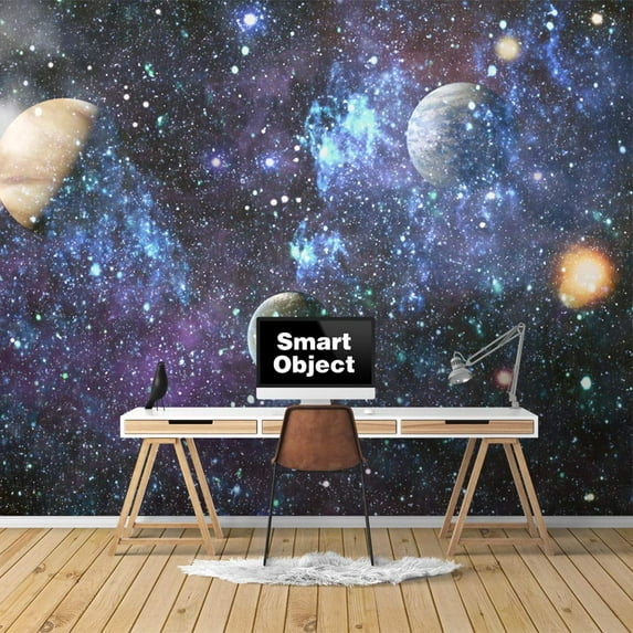 Idea4wall 4pcs Planets of Solar System Peel and Stick Wallpaper Removable Wall Murals Large Wall Stickers for Home Decoration, 66"x24"