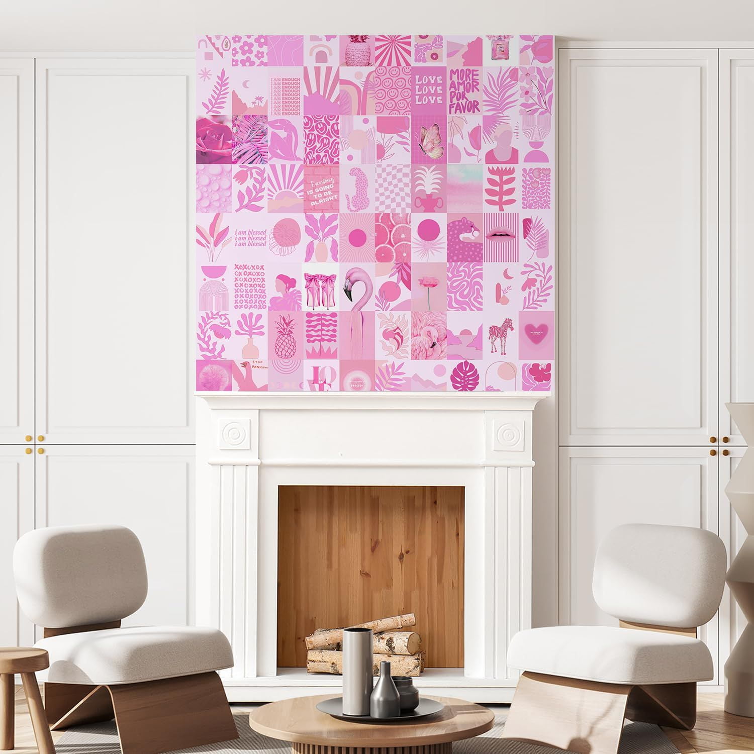Idea4wall 4pcs Playful Pink Pop Culture Dynamic Collage of Modern Wall ...