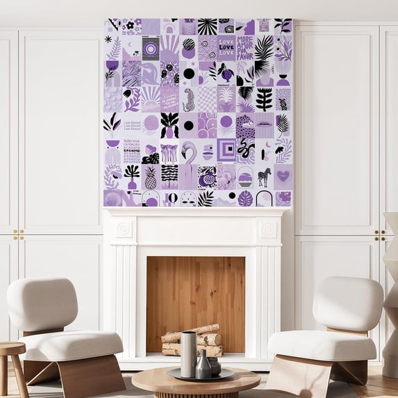 Idea4wall 4pcs Purple Graphic Blend of Modern Animals & Trapical Pattern Wall Murals, Removable Self-Adhesive Stick Wallpaper Large Wall Stickers for Home Decorative, 96"x96"