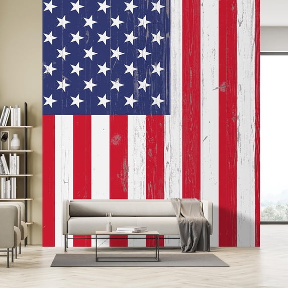 Idea4wall 4pcs Rustic American Flag Vintage Pattern Wall Murals, Removable Self-Adhesive Stick Wallpaper Large Wall Stickers for Home Decorative, 96"x120"