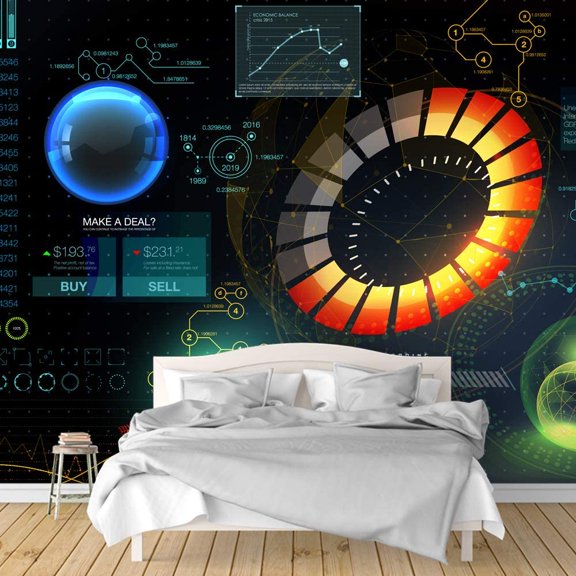 Idea4wall 4pcs Secitific Mechanical Peel and Stick Wallpaper Removable Wall Murals Large Wall Stickers for Home Decoration, 66"x24"