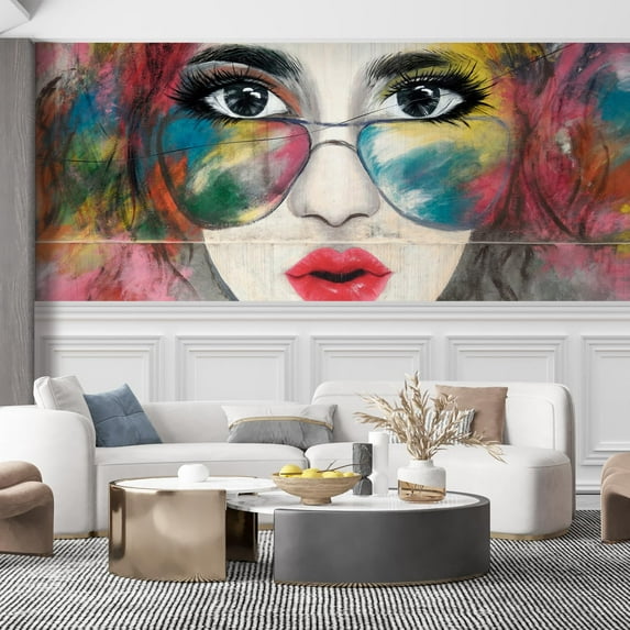 Idea4wall 4pcs Street Art Colorful Graffiti Hip Hop Girl Stick Wallpaper Removable Wall Murals Large Wall Stickers for Home Decoration, 48"x96"