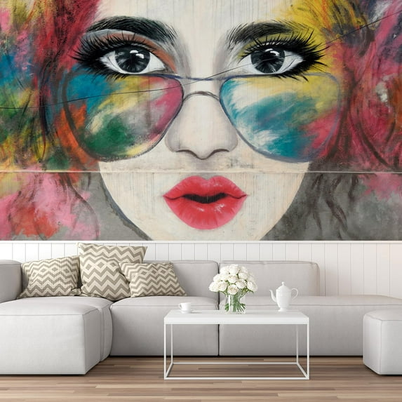 Idea4wall 4pcs Street Art Colorful Graffiti Hip Hop Girl Stick Wallpaper Removable Wall Murals Large Wall Stickers for Home Decoration, 72"x96"