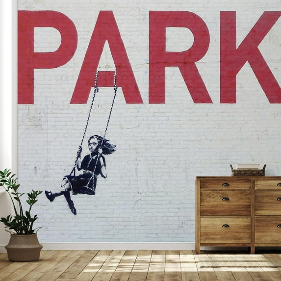 Idea4wall 4pcs Street Art Graffiti Swing Girl Stick Wallpaper Removable Wall Murals Large Wall Stickers for Home Decoration, 108"x96"