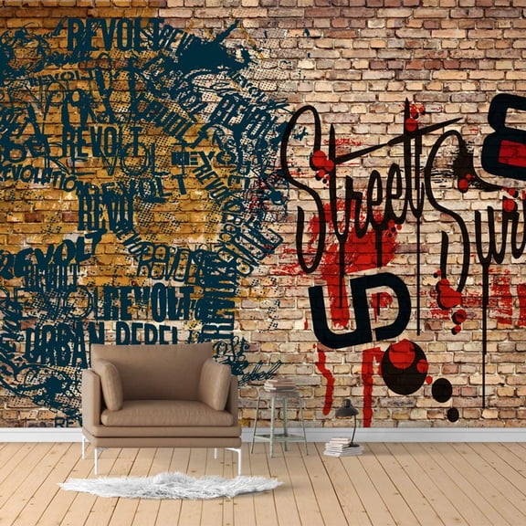Idea4wall 4pcs Street Graffiti Art Peel and Stick Wallpaper Removable Wall Murals Large Wall Stickers for Home Decoration, 66"x24"