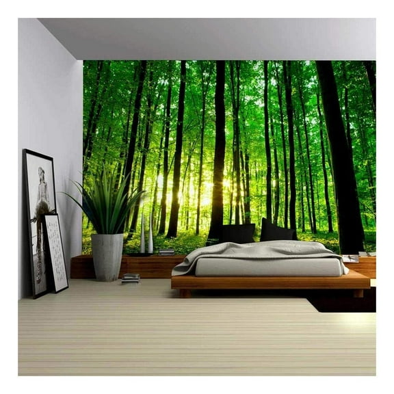 Idea4wall 4pcs Sun Shining Through a Tall Tree Forest Stick Wallpaper Removable Wall Murals Large Wall Stickers for Home Decoration, 66"x96"