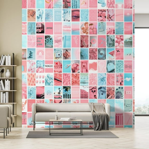 Idea4wall 4pcs Trendy Pink & Blue Lifestyle Chic and Vibrant Wall Murals, Removable Self-Adhesive Stick Wallpaper Large Wall Stickers for Home Decorative, 96"x120"