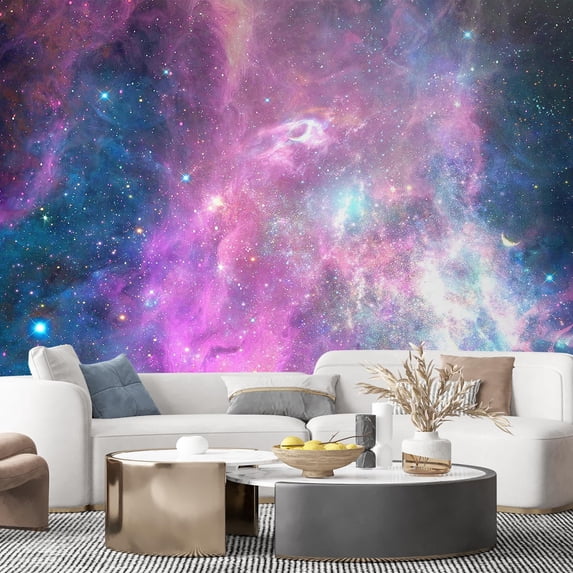 Idea4wall 4pcs Vibrant Pink Andromeda Galaxy Stick Wallpaper Removable Wall Murals Large Wall Stickers for Home Decoration, 108"x96"