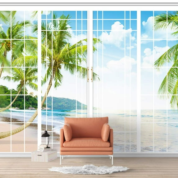 Idea4wall 4pcs Vies from French Window Peel and Stick Wallpaper Removable Wall Murals Large Wall Stickers for Home Decoration, 66"x24"