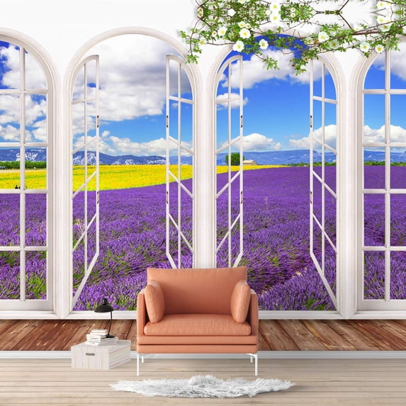 Idea4wall 4pcs Vies from French Window Peel and Stick Wallpaper Removable Wall Murals Large Wall Stickers for Home Decoration, 66"x24"