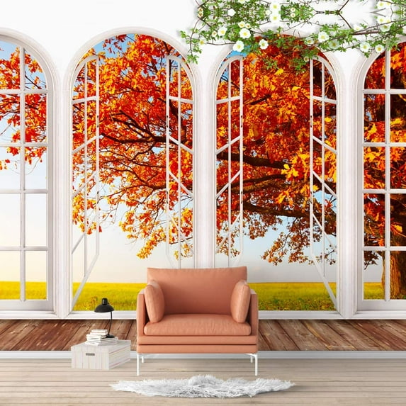 Idea4wall 4pcs Vies from French Window Peel and Stick Wallpaper Removable Wall Murals Large Wall Stickers for Home Decoration, 66"x24"