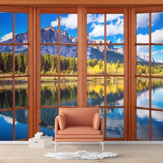Idea4wall 4pcs Vies from French Window Peel and Stick Wallpaper Removable Wall Murals Large Wall Stickers for Home Decoration, 66"x24"