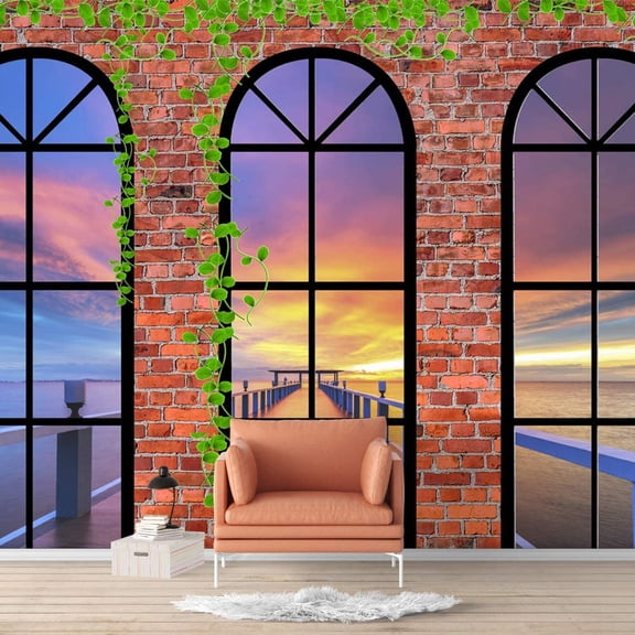 Idea4wall 4pcs Vies from French Window Peel and Stick Wallpaper Removable Wall Murals Large Wall Stickers for Home Decoration, 66"x24"
