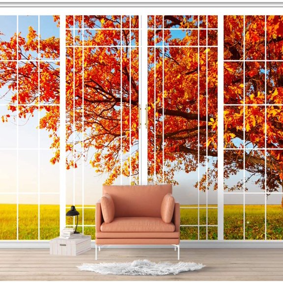 Idea4wall 4pcs Vies from French Window Peel and Stick Wallpaper Removable Wall Murals Large Wall Stickers for Home Decoration, 66"x24"