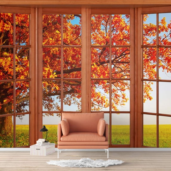 Idea4wall 4pcs Vies from French Window Peel and Stick Wallpaper Removable Wall Murals Large Wall Stickers for Home Decoration, 66"x24"