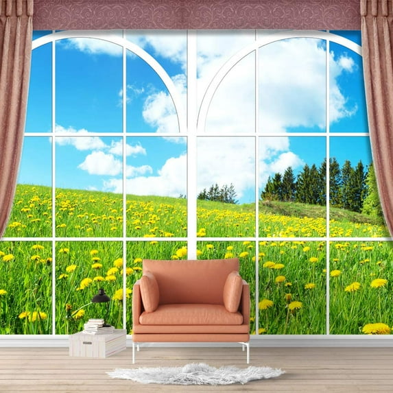 Idea4wall 4pcs Vies from French Window Peel and Stick Wallpaper Removable Wall Murals Large Wall Stickers for Home Decoration, 66"x24"