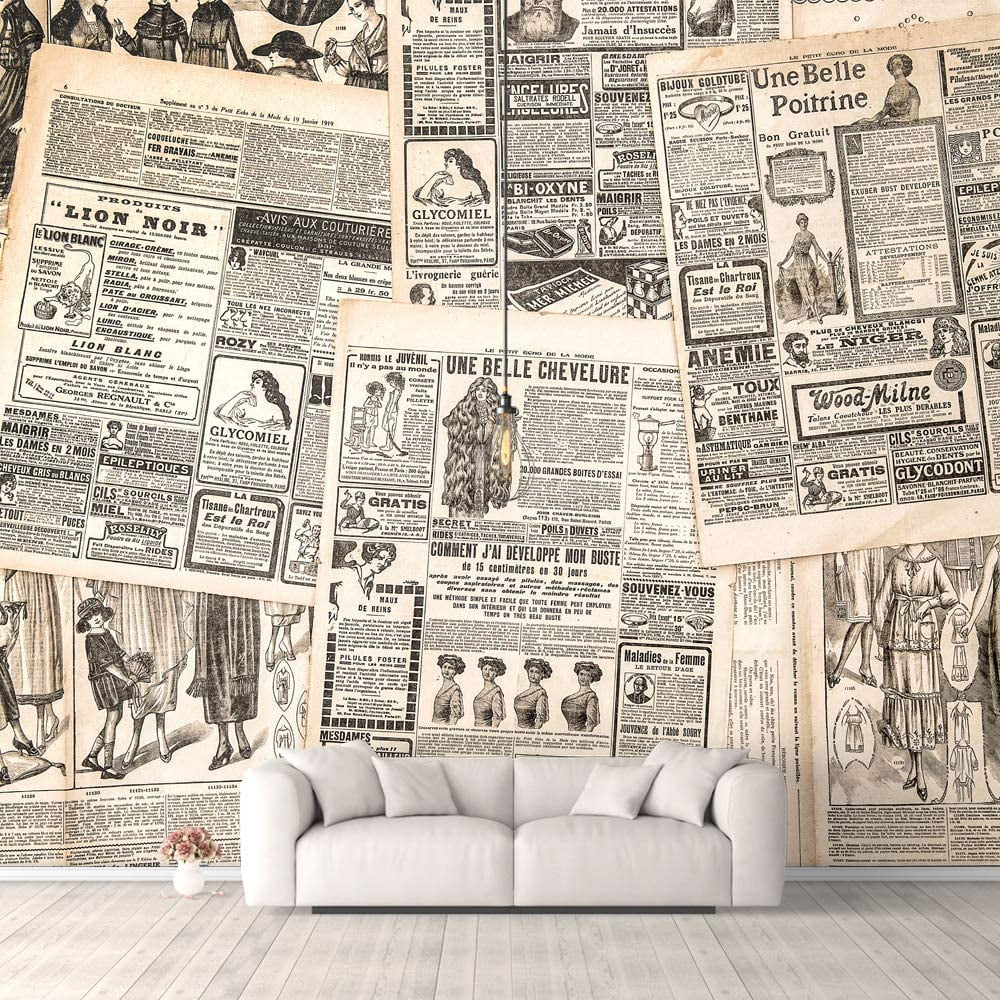 Idea4wall 4pcs Vintage Pictures Collage Peel and Stick Wallpaper Removable Wall Murals Large Wall Stickers for Home Decoration, 66"x24"