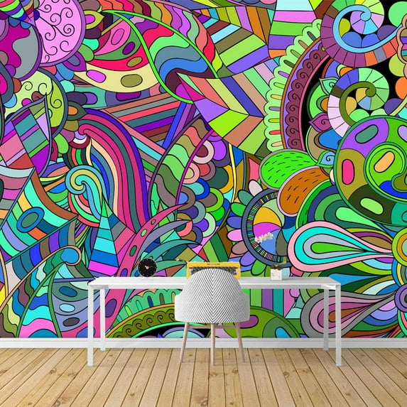 Idea4wall 4pcs Watercolor Irregular Graffiti Printed Stick Wallpaper Removable Wall Murals Large Wall Stickers for Home Decoration, 66"x96"