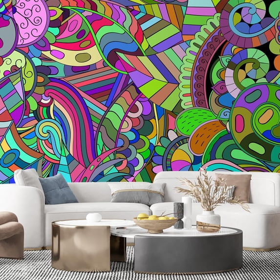 Idea4wall 4pcs Watercolor Irregular Graffiti Printed Stick Wallpaper Removable Wall Murals Large Wall Stickers for Home Decoration, 96"x96"