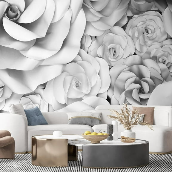 Idea4wall 5pcs 3D View Rose Pattern Stick Wallpaper Removable Wall Murals Large Wall Stickers for Home Decoration, 108"x120"