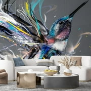 Idea4wall 5pcs Colorful Painted hummingbird Stick Wallpaper Removable Wall Murals Large Wall Stickers for Home Decoration, 108"x120"