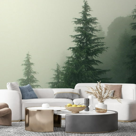 Idea4wall 5pcs Green Pine Trees Nursery Decor Stick Wallpaper Removable Wall Murals Large Wall Stickers for Home Decoration, 108"x120"