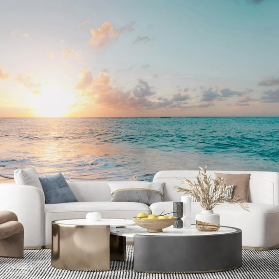 Idea4wall 5pcs Mural Romantic Beach Sea Wave Stick Wallpaper Removable Wall Murals Large Wall Stickers for Home Decoration, 120"x120"