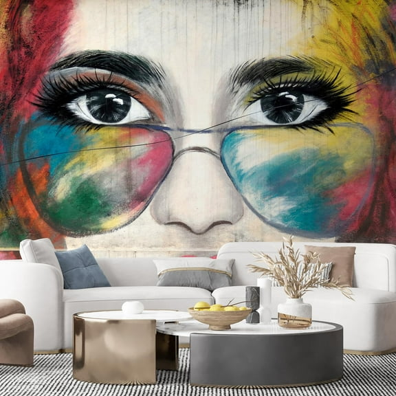 Idea4wall 5pcs Street Art Colorful Graffiti Hip Hop Girl Stick Wallpaper Removable Wall Murals Large Wall Stickers for Home Decoration, 108"x120"