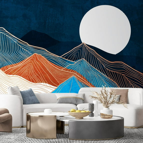 Idea4wall 5pcs Watercolor Granite Marble Mountain Forest Nature Wilderness Stick Wallpaper Removable Wall Murals Large Wall Stickers for Home Decoration, 108"x120"