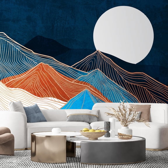 Idea4wall 5pcs Watercolor Granite Marble Mountain Forest Nature Wilderness Stick Wallpaper Removable Wall Murals Large Wall Stickers for Home Decoration, 132"x120"