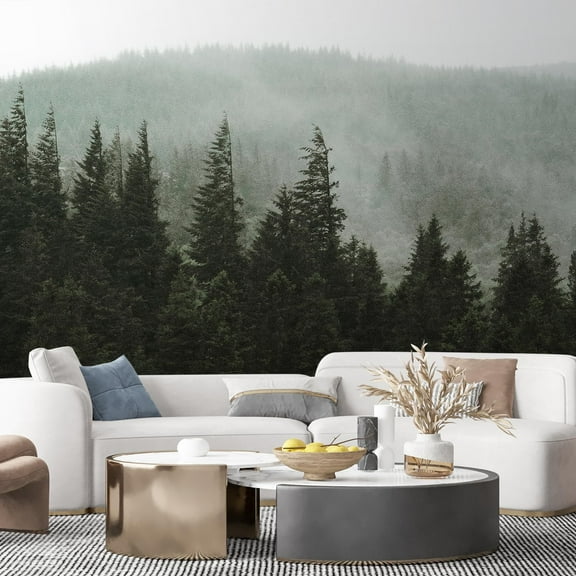 Idea4wall 5pcs Woodland Forest Fir Trees Nursery Decor Stick Wallpaper Removable Wall Murals Large Wall Stickers for Home Decoration, 108"x120"