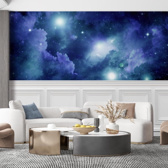 Idea4wall 6pcs Azure Nebula Galaxy Stick Wallpaper Removable Wall Murals Large Wall Stickers for Home Decoration, 48"x132"