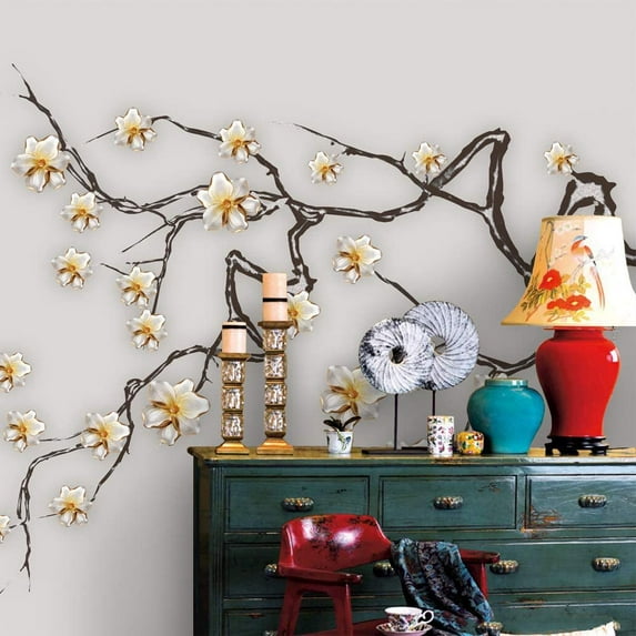 Idea4wall 6pcs Chinese Style Floral Peel and Stick Wallpaper Removable Wall Murals Large Wall Stickers for Home Decoration, 100"x24"