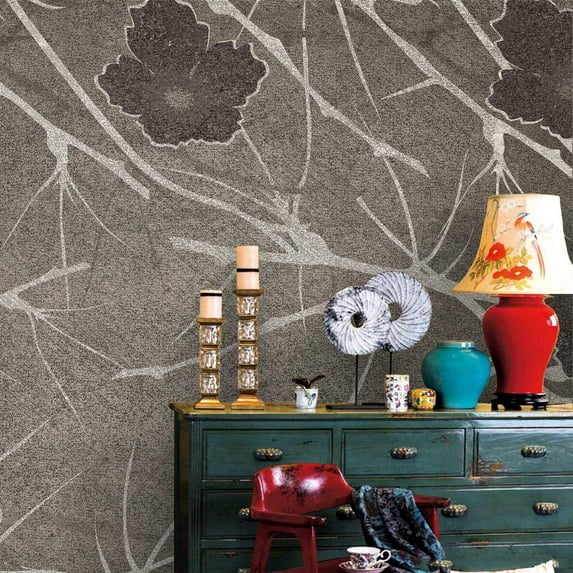 Idea4wall 6pcs Chinese Style Floral Peel and Stick Wallpaper Removable Wall Murals Large Wall Stickers for Home Decoration, 100"x24"