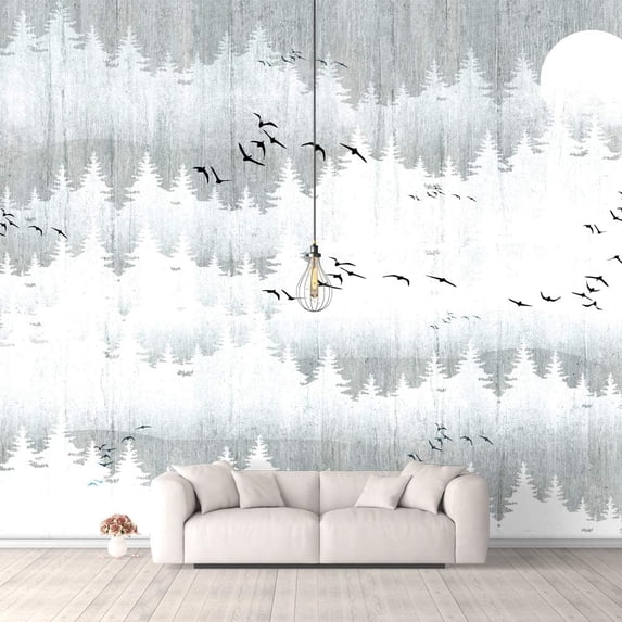 Idea4wall 6pcs Chinese Style Landscape Peel and Stick Wallpaper Removable Wall Murals Large Wall Stickers for Home Decoration, 100"x24"