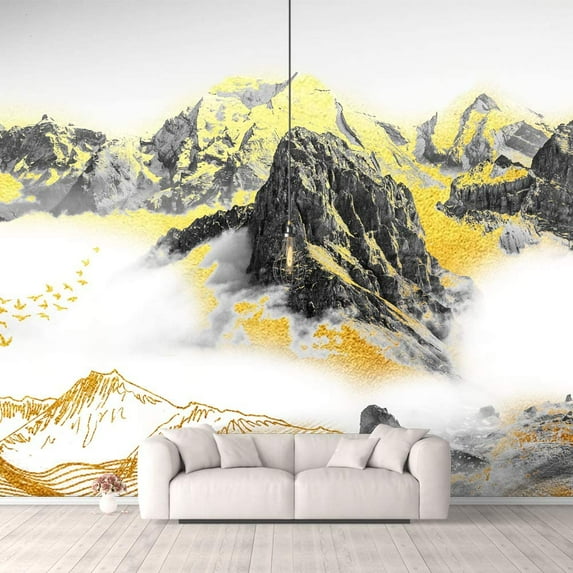 Idea4wall 6pcs Chinese Style Landscape Peel and Stick Wallpaper Removable Wall Murals Large Wall Stickers for Home Decoration, 100"x24"