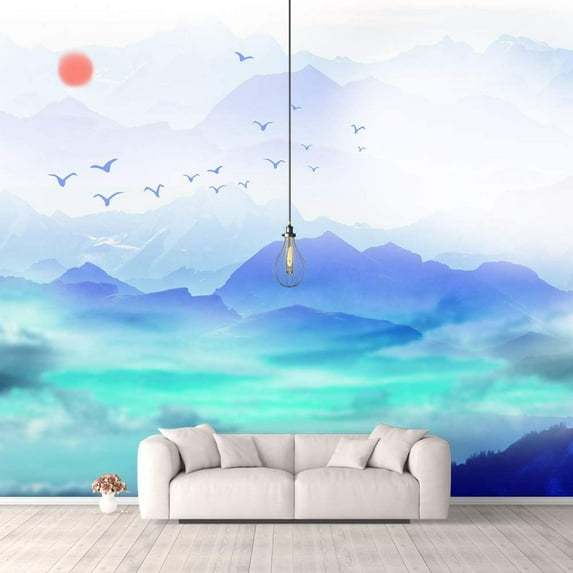 Idea4wall 6pcs Chinese Style Landscape Peel and Stick Wallpaper Removable Wall Murals Large Wall Stickers for Home Decoration, 100"x24"