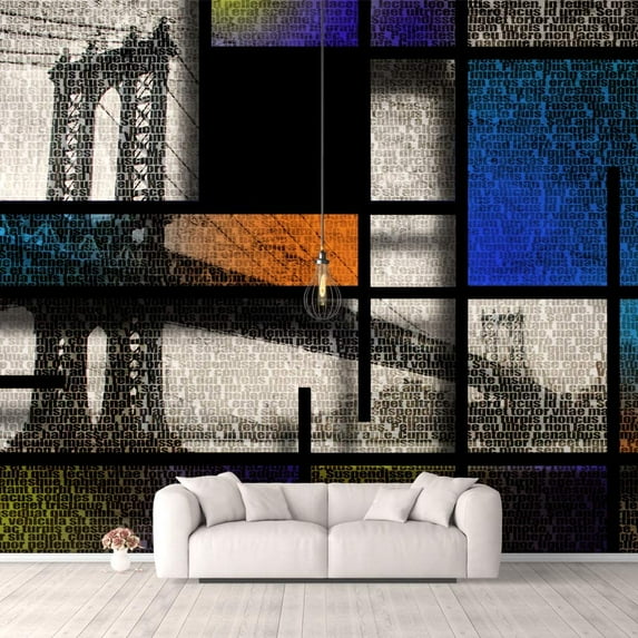 Idea4wall 6pcs City Illustration Peel and Stick Wallpaper Removable Wall Murals Large Wall Stickers for Home Decoration, 100"x24"