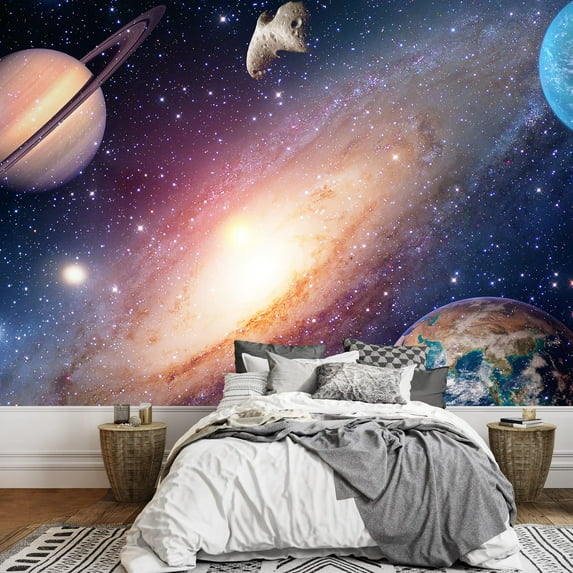 Idea4wall 6pcs Interstellar Cloud Star Galaxy Stick Wallpaper Removable Wall Murals Large Wall Stickers for Home Decoration, 100"x144"