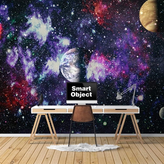 Idea4wall 6pcs Planets of Solar System Peel and Stick Wallpaper Removable Wall Murals Large Wall Stickers for Home Decoration, 100"x24"