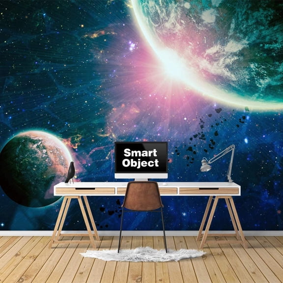 Idea4wall 6pcs Planets of Solar System Peel and Stick Wallpaper Removable Wall Murals Large Wall Stickers for Home Decoration, 100"x24"