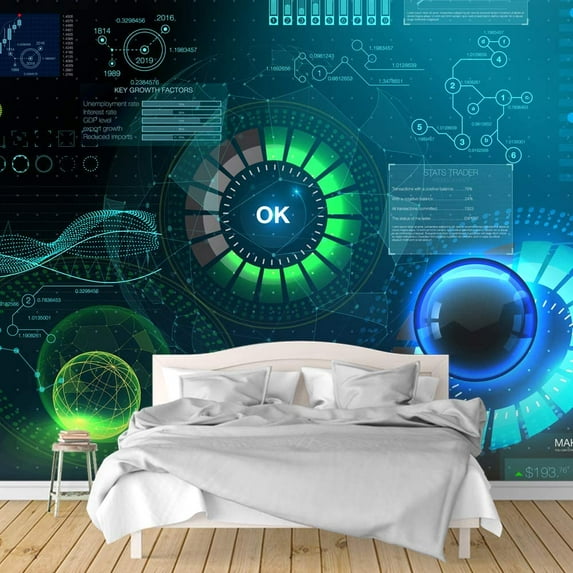 Idea4wall 6pcs Secitific Mechanical Peel and Stick Wallpaper Removable Wall Murals Large Wall Stickers for Home Decoration, 100"x24"