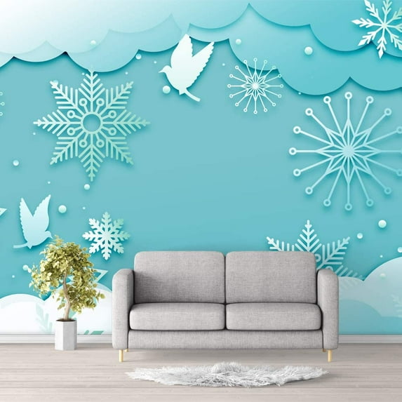 Idea4wall 6pcs Snowflakes Peel and Stick Wallpaper Removable Wall Murals Large Wall Stickers for Home Decoration, 100"x24"