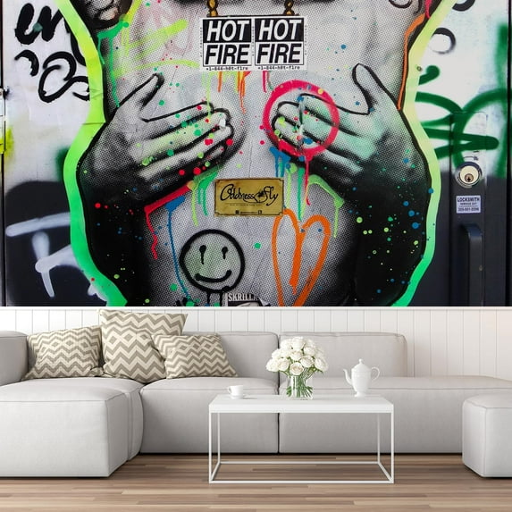 Idea4wall 6pcs Street Art Graffiti Hip Hop Girl Stick Wallpaper Removable Wall Murals Large Wall Stickers for Home Decoration, 72"x144"