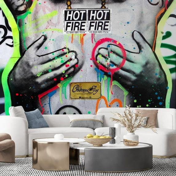 Idea4wall 6pcs Street Art Graffiti Hip Hop Girl Stick Wallpaper Removable Wall Murals Large Wall Stickers for Home Decoration, 96"x144"