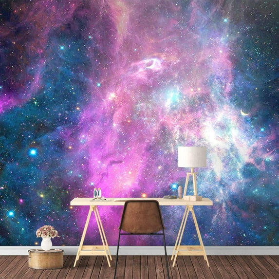 Idea4wall 6pcs Vibrant Pink Andromeda Galaxy Stick Wallpaper Removable Wall Murals Large Wall Stickers for Home Decoration, 100"x144"