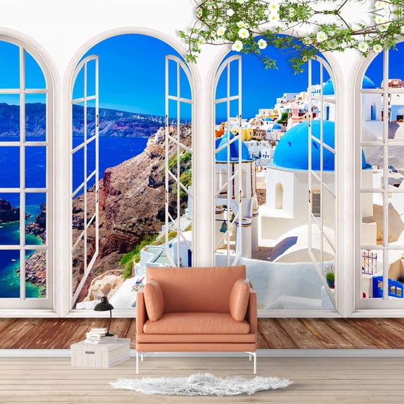 Idea4wall 6pcs Vies from French Window Peel and Stick Wallpaper Removable Wall Murals Large Wall Stickers for Home Decoration, 100"x24"